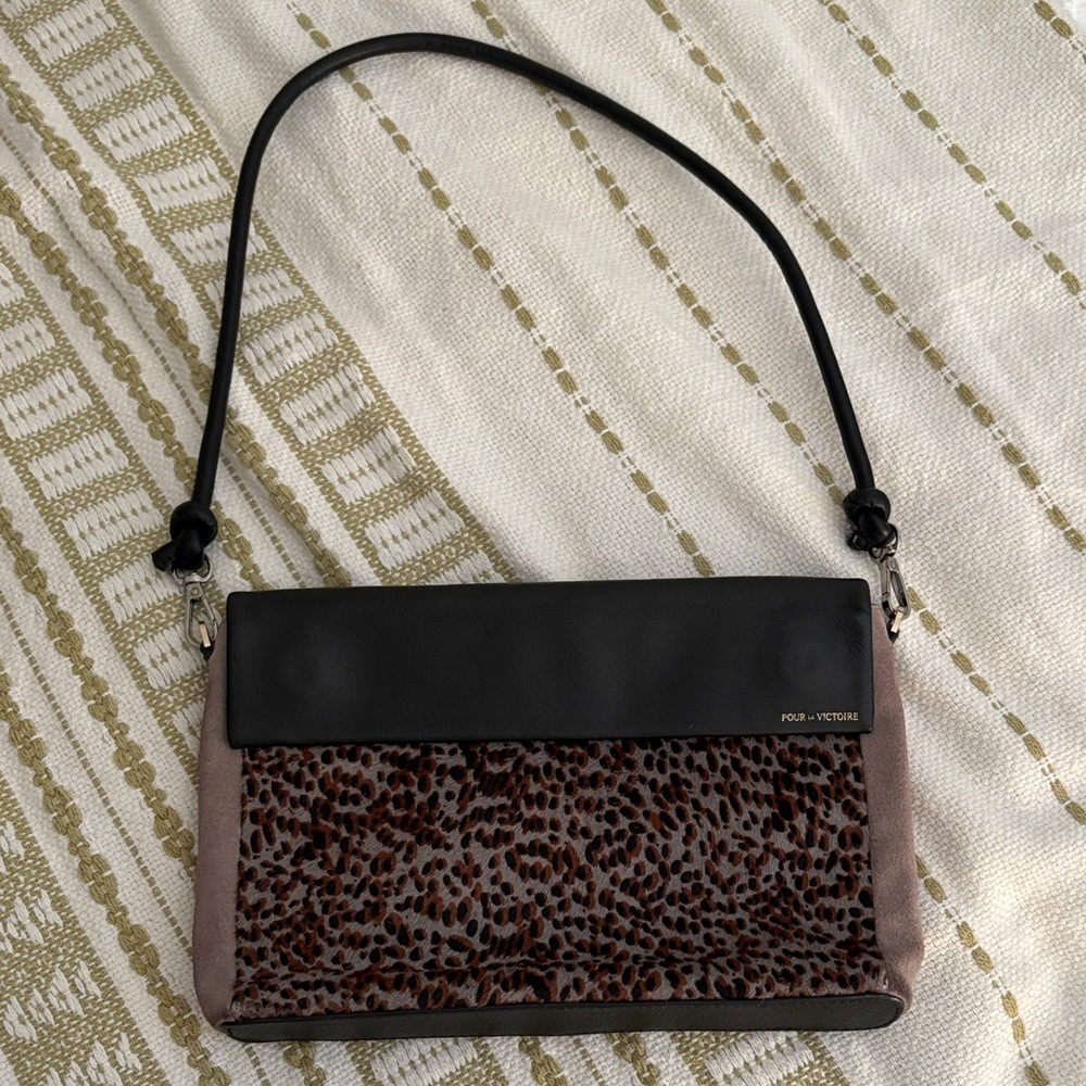 Black and Brown Leopard Print Shoulder Bag